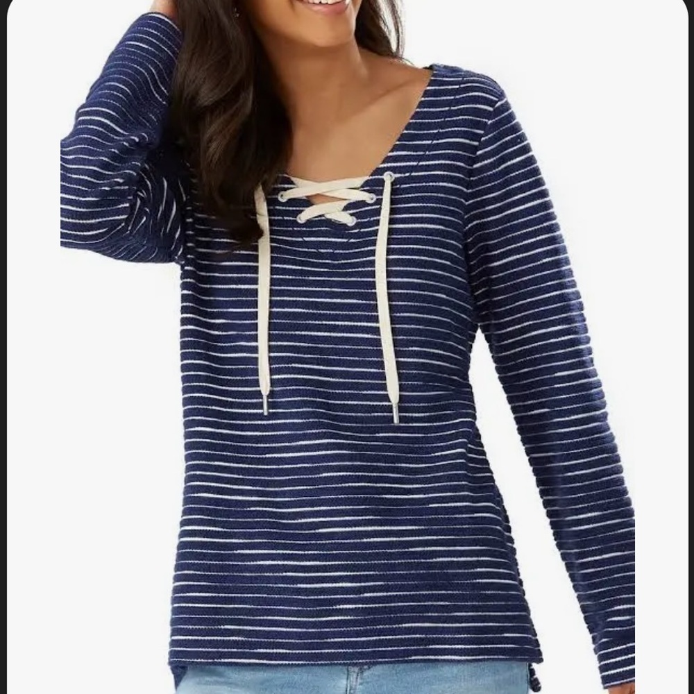 Tommy Bahama | Navy and White Catalina Striped Lace-Up Knit Tunic | Small